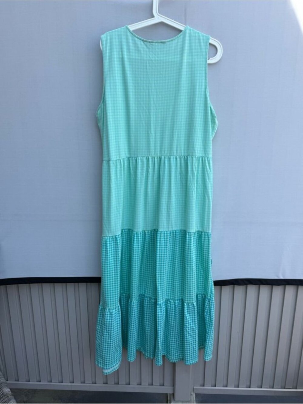 LANDS’ END green gingham check tiered maxi tank dress size XL/18 - Picture 7 of 8